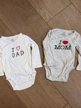 H&M Baby Bodysuits - White & Light Gray with Red Heart Prints